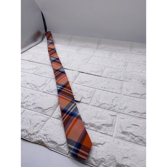 Skinny Tie Madness Mens Plaid Necktie Officer Orange Slim Fit Cotton Tie SKM2128 - Picture 11 of 12